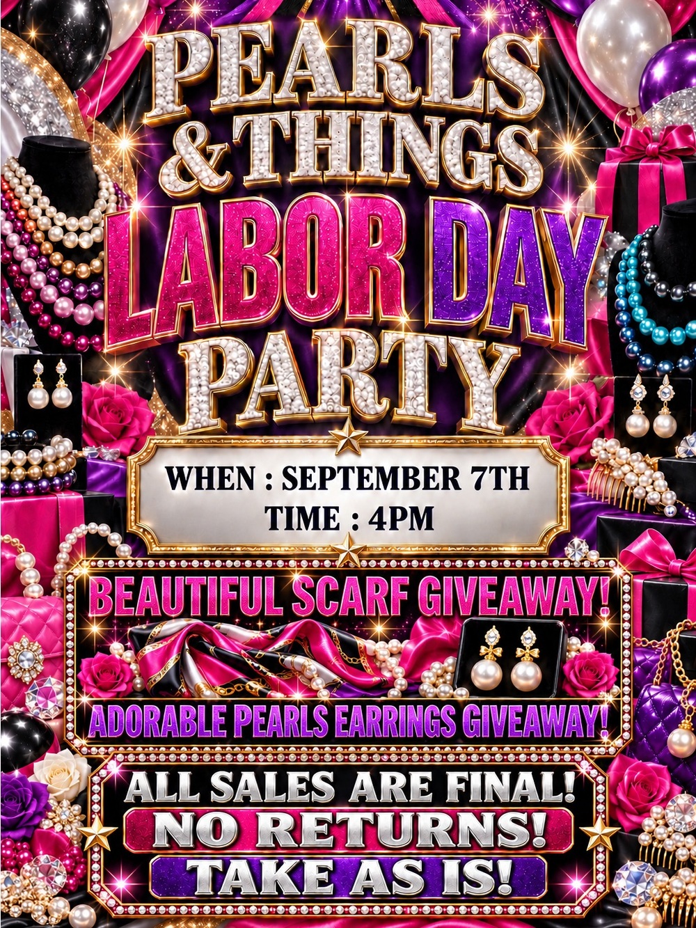 Labor Day Party Banner - (Pink, Purple, Gold)